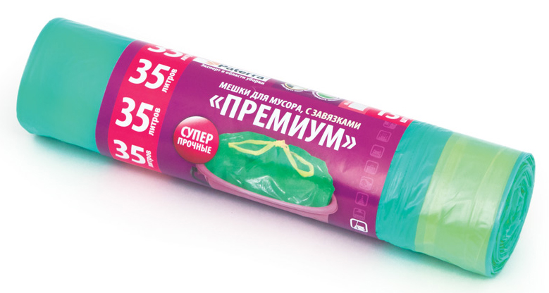 Мешки для мусора Paterra Premium, с завязками, цвет: зеленый, 35 л, 15 шт106-007 Мешки для мусора Paterra Premium, с завязками, цвет: зеленый, 35 л, 15 шт106-007Мешки Paterra Premium, выполненные из высокопрочного и эластичного полиэтилена, обеспечат чистоту и гигиену в квартире. Они удобны для сбора и утилизации мусора, занимают мало места, практичны в использовании. Широко применяются в быту и на производстве. Благодаря прочным завязкам изделия удобны в переноске и предотвращают распространение неприятного запаха. Количество: 15 шт.
