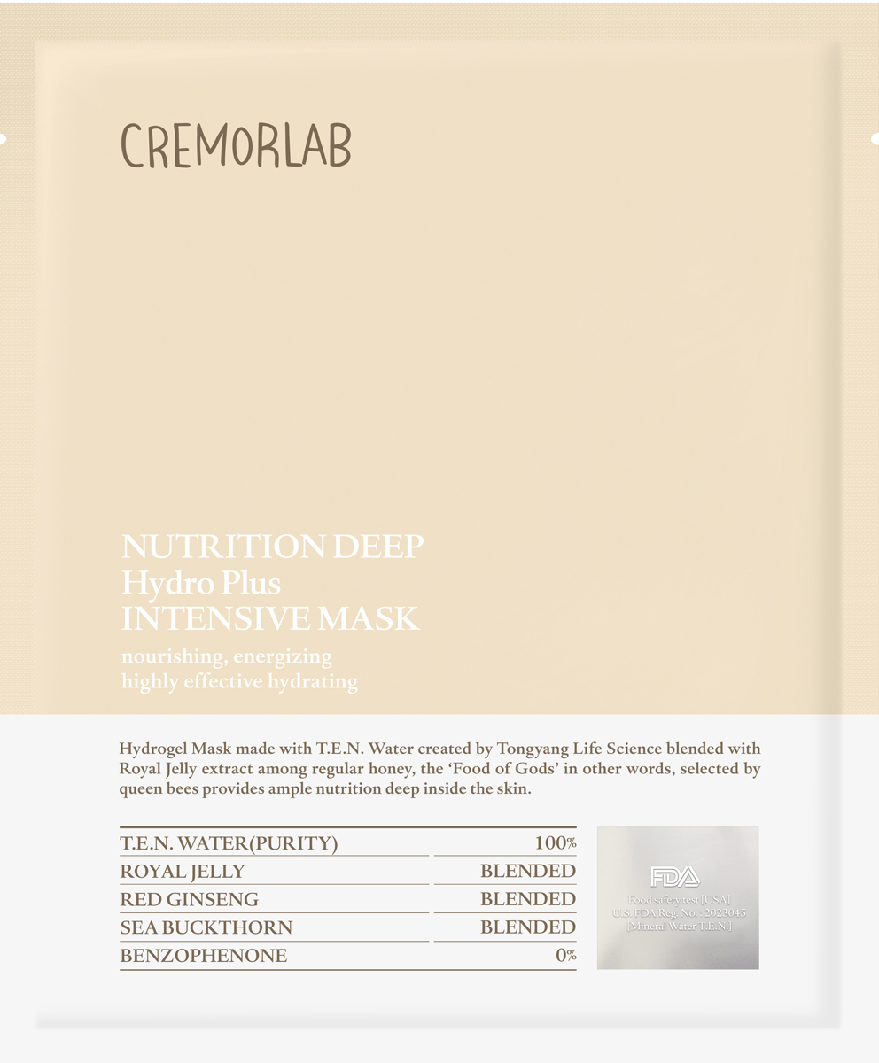 Cremorlab Nutrition Deep Hydro Plus Intensive Mask / Маска питательная с экстрактом маточного молочка пчел 1 шт61485 Cremorlab Nutrition Deep Hydro Plus Intensive Mask / Маска питательная с экстрактом маточного молочка пчел 1 шт61485Гидрогелевая маска класса премиум способствует глубокому проникновению и усвоению питательных веществ, влаги, витаминов, аминокислот и минералов из маточного молочка пчел в глубокие слои кожи. Маска на тканой основе из 100% экологически чистой натуральной целлюлозы, не содержит парабенов. Является источником Омега-7 (пальмитолеиновой кислоты), одного из главных и самых редких элементов кожи. Глубоко питает, улучшает упругость и тургор кожи, снимает раздражения и покраснения, препятствует чрезмерному испарению влаги. Прекрасный результат на утомленной и поврежденной коже, положительно влияет на функциональное состояние кожи, оставляя ее нежной и бархатистой даже после первого применения. Подходит для всех типов кожи, гипоаллергенна. Объем: 1 штука -25 грамм
