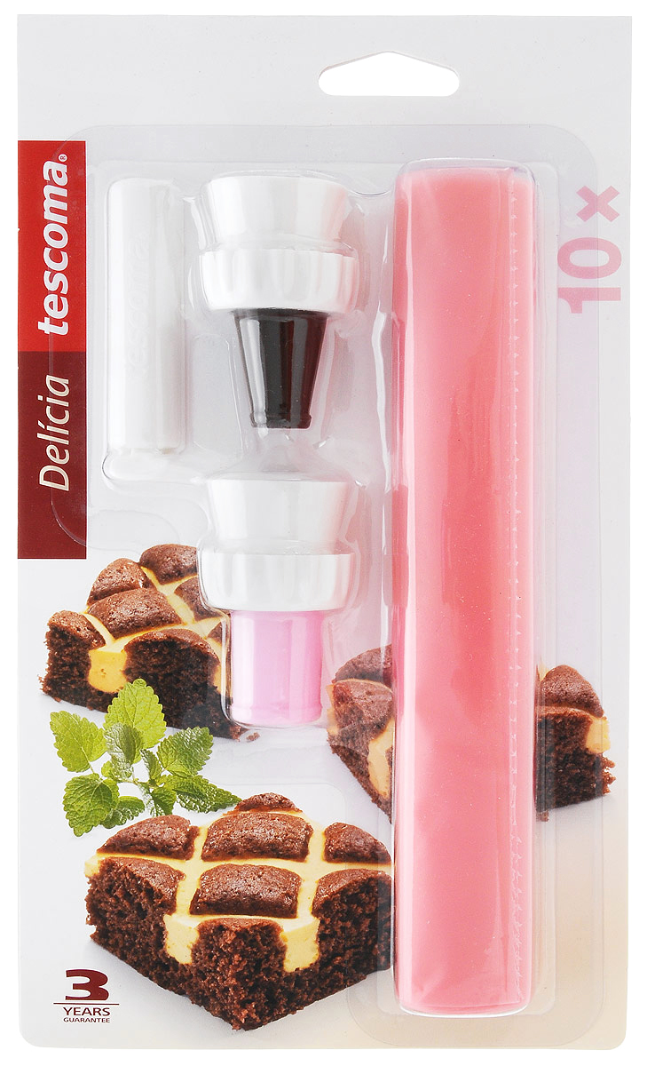 Набор кулинарный Tescoma Delicia, 12 предметов630494 Набор кулинарный Tescoma Delicia, 12 предметов630494Кулинарный набор Tescoma Delicia отлично подходит для украшения пищевых продуктов густой начинкой. В комплект входят 2 насадки, 10 мешочков и держатель. Гибкая самозакрывающаяся насадка и специальный крепеж препятствуют вытеканию содержимого мешочка в процессе наполнения и украшения, а также тогда, когда мешочек не используется. Коричневая насадка идеально подходит для работы с шоколадной глазурью и другими видами глазури, а также бальзамическим соусом, фруктовыми топпингами и т.п. Розовая насадка предназначена для работы с творожным и заварным кремом, блинным (жидким) тестом, взбитыми сливками, сливочным кремом, майонезом и т.п. Неклеящаяся внутренняя поверхность и нескользящая внешняя поверхность мешочка упрощают процесс украшения. Насадки изготовлены из высококачественного силикона и прочного пластика. Насадки пригодны для мытья в посудомоечной машине. Кулинарный мешочек не пригоден для мытья в посудомоечной машине. Высока кулинарного мешочка: 35 см.