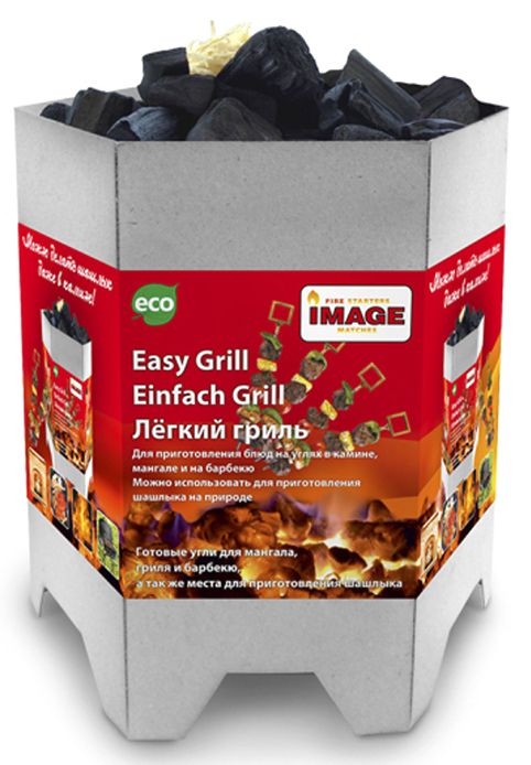 Гриль легкий Image Easy Grill40502 Гриль легкий Image Easy Grill40502Easy Grill - это лёгкий розжиг для мангала, гриля или барбекю, который используется для приготовления различных блюд. Easy Grill ставится в мангал, поджигается, а через 15-20 мин.горения после полной готовности упаковка прогорает и рассыпается, после чего готовые угли можно использовать. Состав: упаковка из картона, уголь, роллы для розжига, чиркаш, спички.