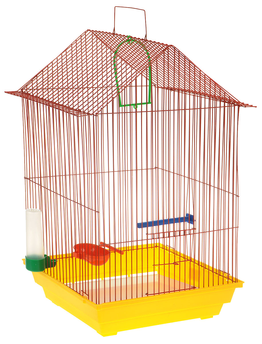 Клетка для птиц ЗооМарк, цвет: желтый поддон, красная решетка, 34 x 28 х 54 см430ЖК Клетка для птиц ЗооМарк, цвет: желтый поддон, красная решетка, 34 x 28 х 54 см430ЖККлетка ЗооМарк, выполненная из полипропилена и металла с эмалированным покрытием, предназначена для мелких птиц. Изделие состоит из большого поддона и решетки. Клетка снабжена металлической дверцей. В основании клетки находится малый поддон. Клетка удобна в использовании и легко чистится. Она оснащена жердочкой, кольцом для птицы, поилкой, кормушкой и подвижной ручкой для удобной переноски. Комплектация: - клетка с поддоном, - малый поддон; - поилка; - кормушка; - кольцо. Размер клетки: 34 x 28 х 54 см.