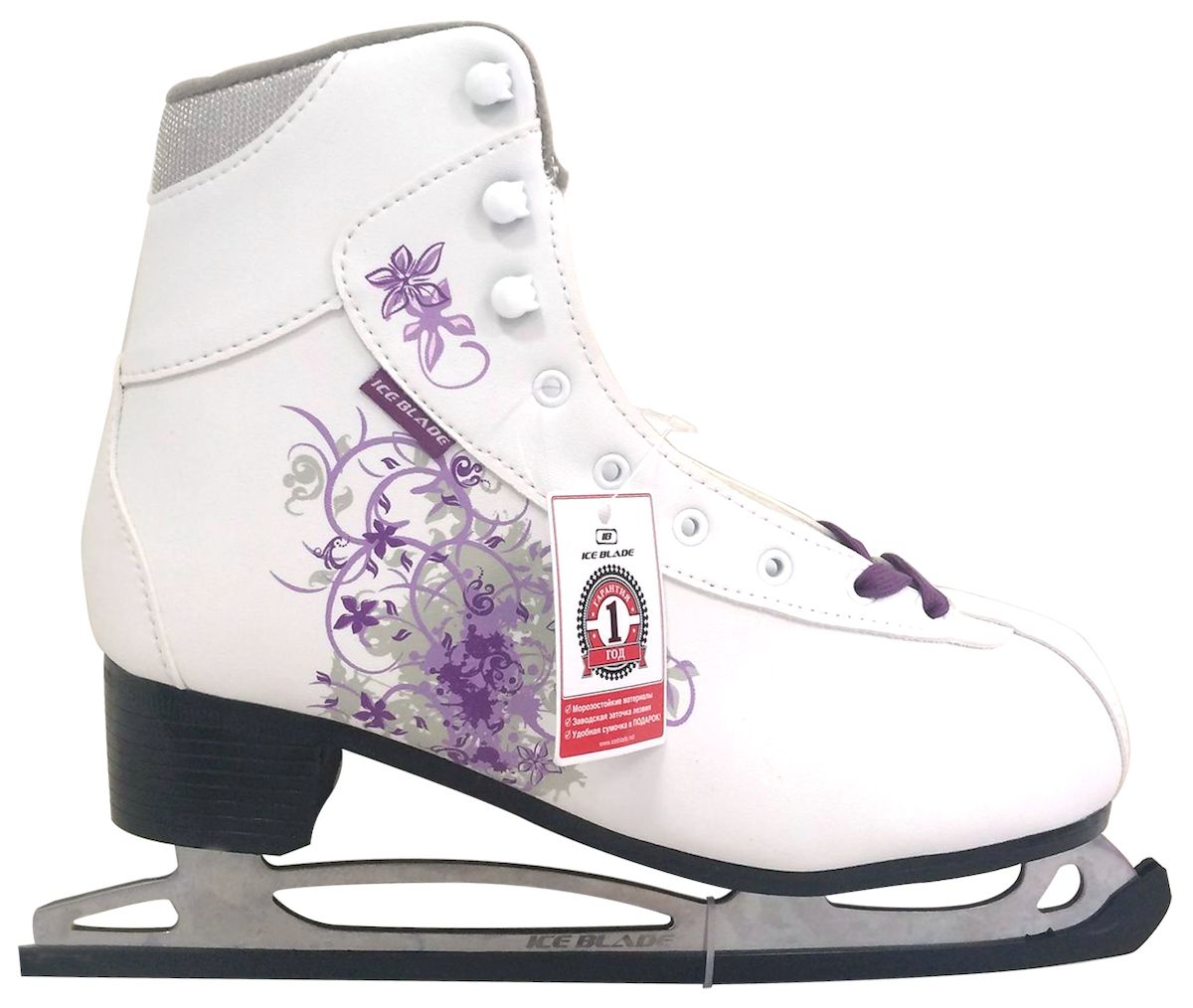 Коньки фигурные Ice Blade Sochi, цвет: белый, фиолетовый. УТ-00004988. Размер 38PW-221 Коньки фигурные Ice Blade Sochi, цвет: белый, фиолетовый. УТ-00004988. Размер 38PW-221Коньки классической формы Ice Blade Sochi - прекрасные коньки, на создание которых технологов и дизайнеров Ice Blade вдохновили зимние Олимпийские игры 2014 в Сочи.Данные фигурные коньки предназначены для любительского катания. Они не только надежны и комфортны в использовании, но и отличаются прекрасным дизайном. Они выполнены из высококачественной искусственной кожи, обработанной защитным составом, предотвращающим негативное воздействие влаги.Ботинок очень удобен, благодаря своей анатомической конструкции, а его усиление надежно защищает голеностоп от повреждений. Ботинок изготовлен из особой высококачественной искусственной кожи и обладает высокой прочностью.Внутренняя часть ботинка выполнена из искусственного меха. Лезвие изготовлено из высокоуглеродистой стали с покрытием из никеля, что уменьшает вероятность коррозии металла.Яркий дизайн, удобный ботинок с мягкой меховой подкладкой и поддерживающей конструкцией сделают катание безопасным и комфортным.