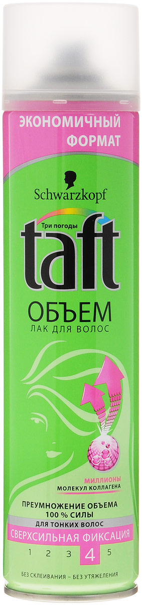 TAFT CLASSIC Лак Объем 350 мл сверхсильной фиксации , 350 мл9065861 TAFT CLASSIC Лак Объем 350 мл сверхсильной фиксации , 350 мл9065861МИЛЛИОНЫ МОЛЕКУЛ КОЛЛАГЕНА ПРЕУМНОЖЕНИЕ ОБЪЕМА – СВЕРХСИЛЬНАЯ ФИКСАЦИЯ Формула Taft Объем содержит более 3 миллионов молекул коллагена, он придает волосам невероятный упругий объем без склеивания. Идеально подходит для тонких волос! - 48 часов фиксации без склеивания, не оставляет следов. - Помогает защитить волосы от пересушивания, не утяжеляя их.