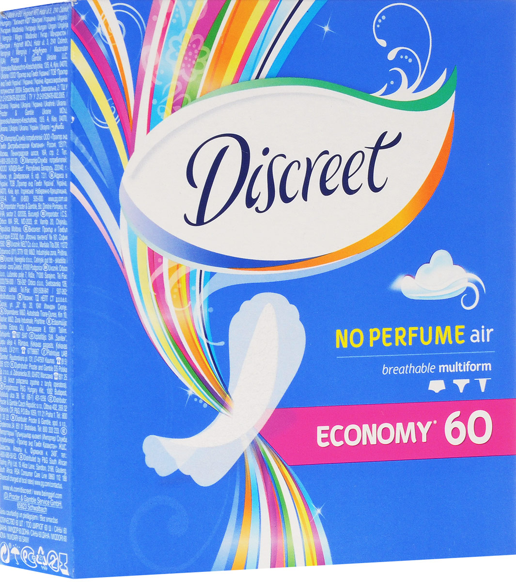 Ежедневные гигиенические прокладки Discreet Multiform Air, 60 штAD-83710501 Ежедневные гигиенические прокладки Discreet Multiform Air, 60 штAD-83710501Ежедневные гигиенические прокладки Discreet Multiform Air с дышащим верхним слоем. Они такие тонкие и мягкие, что Вы их даже не почувствуете, а приятный тонкий аромат подарит Вам ощущение свежести на каждый день. Ежедневные гигиенические прокладки Discreet Multiform подходят для любого типа белья, будь то танга, стринги, шортики или слипы. Характеристики: Размер упаковки: 16 см х 7,3 см х 7 см. Производитель: Украина. Товар сертифицирован.