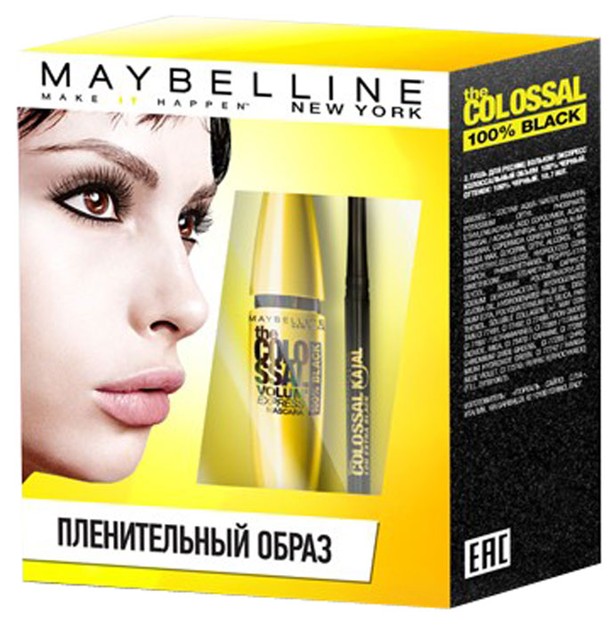 Набор Maybelline New York Тушь для ресниц Colossal 100% black 10,7 мл + Лайнер Colossal Kajal в подарок1301207 Набор Maybelline New York Тушь для ресниц Colossal 100% black 10,7 мл + Лайнер Colossal Kajal в подарок1301207Формула с коллагеном и запатентованная Мегащеточка позволяет быстро создавать колоссальный объем ресниц. Формула с 100% черными пигментами делает ресницы еще более выразительными. + Подходит для внутреннего и внешнего века. Стойкость 12 часов.