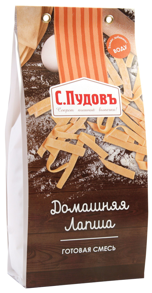 Пудовъ домашняя лапша, 350 г0120710 Пудовъ домашняя лапша, 350 г0120710Домашняя лапша – вкусная еда, которую можно сделать по множеству рецептов, но приготовление ее в домашних условиях отнимает слишком много времени. Теперь у вас есть возможность приготовить вкусную лапшу за короткое время, используя готовую мучную смесь.