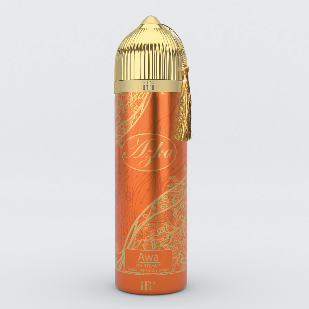 Дезодорант Azka Awa женский DEO 200 мл.214071 Дезодорант Azka Awa женский DEO 200 мл.214071Парфюмированный дезодорант AWA обаятельная и современная женственность, красота и очарование, роскошь и чувственность. Облако фруктовых оттенков с цитрусовыми нотами, лимоном с пикантным оттеноком юзу. Яркая свежесть дополнена звучанием чистой воды. Чувствительные обертоны белых цветов в нотах сердца показывают прекрасную женщину. Шлейфовый эффект получен благодаря чувственной белой пачули, кедровому дереву и сливочному сандалу.Верхние ноты: юзу, лимон, фрукты Ноты «сердца»: флердоранж, жасминовый чай, лотус Базовые ноты: белый пачули, кедр, сандал, ваниль