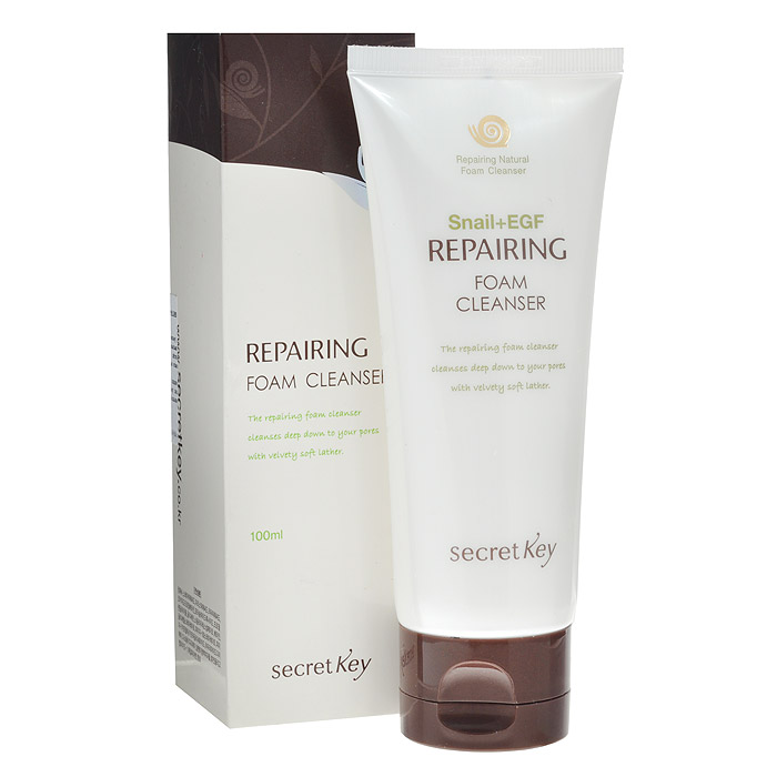 Secret Key Восстанавливающая пенка для умывания Snail+EGF Repairing Foam Cleanser 100 мл91394 Secret Key Восстанавливающая пенка для умывания Snail+EGF Repairing Foam Cleanser 100 мл91394рем-гель для умывания с восстанавливающим эффектом, экстрактом улиточной слизи и фактором роста EGF имеет приятную структуру, которая осуществляет эффективное очищение кожи от жира, не оказывая при этом раздражительного действия. Крем-гель делает кожу нежной и повысить её упругость. Кроме того, пенка отшелушивает омертвевшие частички кожи, также прекрасно смоет Ваш макияж.