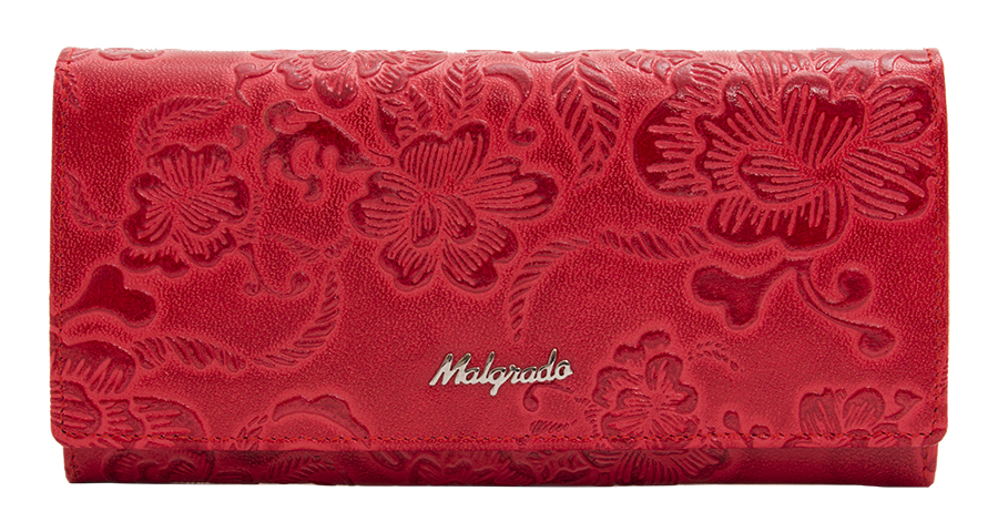 Кошелек женский Malgrado, цвет: красно-розовый. 72076-1820272076-18202# Red Кошелек женский Malgrado, цвет: красно-розовый. 72076-1820272076-18202# RedСтильный кошелек Malgrado изготовлен из высококачественной натуральной кожи с тиснением в виде цветочного орнамента. Лицевая сторона оформлена гравировкой в виде названия бренда. Изделие закрывается широким клапаном на застежку-кнопку. Внутри расположены три отделения для купюр, два кармана на застежке-молнии, девять кармашков для визиток и кредитных карт (один из них с прозрачным окошком из мягкого пластика), три потайных кармана, два горизонтальных кармана для бумаг. На тыльной стороне изделия расположен прорезной карман на застежке-молнии. Кошелек упакован в подарочную металлическую коробку синего цвета с логотипом фирмы. Стильный кошелек не оставит равнодушной ни одну представительницу прекрасной половины человечества.
