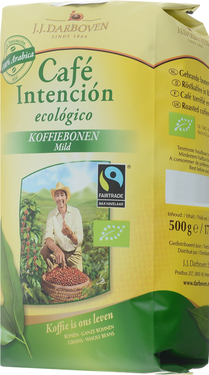J.J. Darboven Intencion Ecologico кофе в зернах, 500 г4006581020761 J.J. Darboven Intencion Ecologico кофе в зернах, 500 г4006581020761Кофе в зернах J.J. Darboven Intencion Ecologico - кофе высшего качества, закупается напрямую с фермерских хозяйств, которые выращивают кофе на высокогорных плантациях, сертифицированных как экологически чистые по стандартам био. Бодрящий кофейный напиток, поднимает настроение, тонизирует. Обладает удивительным вкусом и нежным ароматом.