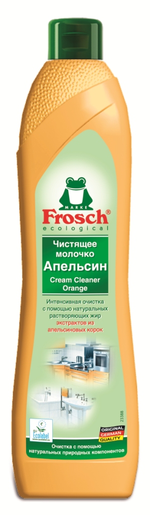Чистящее молочко Frosch, с ароматом апельсина, 500 мл68/5/3 Чистящее молочко Frosch, с ароматом апельсина, 500 мл68/5/3Чистящее молочко Frosch удаляет любые загрязнения, такие как жир, известковый налет и остатки мыла. Молочко содержит натуральную мраморную пыльцу, которая совершенно не царапает такие изысканные поверхности, которые не переносят абразива. А также содержит вещества из апельсиновых корок, которые эффективно растворяют жир. Средство подходит для очистки керамики, эмали, нержавеющей стали и стеклянных поверхностей, а также варочных поверхностей электроплит. Не использовать на акриловых поверхностях. Средство обладает свежим ароматом апельсина.Торговая марка Frosch специализируется на выпуске экологически чистой бытовой химии. Для изготовления своей продукции Froschиспользует натуральные природные компоненты. Ассортимент содержит все необходимое для бережного ухода за домом и вещами. Продукция торговой марки Frosch эффективно удаляет загрязнения, оберегает кожу рук и безопасна для окружающей среды. Характеристики: Объем: 500 мл. Производитель:Германия. Товар сертифицирован.