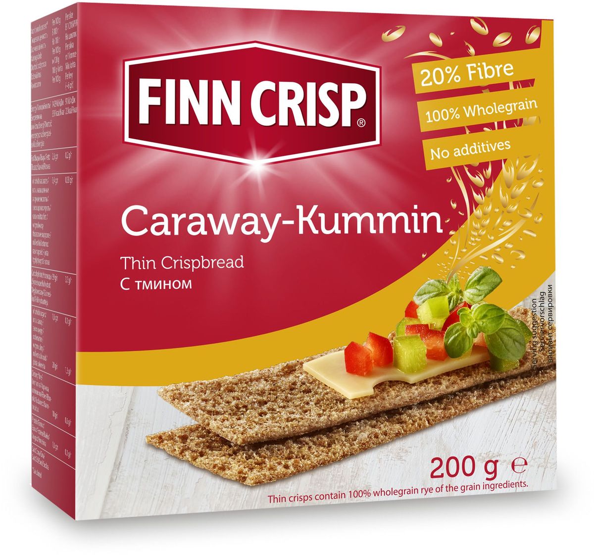Finn Crisp Caraway хлебцы с тмином, 200 г20211 Finn Crisp Caraway хлебцы с тмином, 200 г20211В 1952 году началось производство сухариков FINN CRISP (ФИНН КРИСП), когда стартовали Олимпийские Игры в Хельсинки (Финляндия). Многие годы натуральные ржаные сухарики FINN CRISP отражают дух Финляндии для миллионов покупателей по всему миру, заботящихся о здоровом питании. Высушивать хлеб - давняя финская традиция и FINN CRISP до сих пор придерживаются этой традиции создавая хлебцы по старому классическому финскому рецепту. Бренд FINN CRISP принадлежит компании VAASAN Group’s. VAASAN - это крупнейшая хлебопекарная компания в Балтийском регионе со столетней историей, занимающаяся производством продукции для правильного и здорового питания. Занимающая второе место по производству сухариков и хлебцев, а её продукция экспортируются в более чем 50 государств!