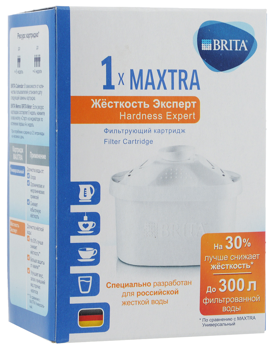 Картридж для фильтра Brita Maxtra. Эксперт, для жесткой воды4006387073909/1022093 Картридж для фильтра Brita Maxtra. Эксперт, для жесткой воды4006387073909/1022093Картридж для фильтра Brita Maxtra. Эксперт обеспечивает наилучшую очистку водопроводной воды. Немецкое качество и дизайн воплотились в продуктах, созданных специально для российской воды. Картридж подходит для всех фильтр- кувшинов Brita. Доочистка воды от: - Общей жесткости. - Металлов (таких как железо, свинец, алюминий, ртуть). - Органических примесей. - Хлора. - Нефтепродуктов (бензола, фенола). Ресурс картриджа до 300 л.