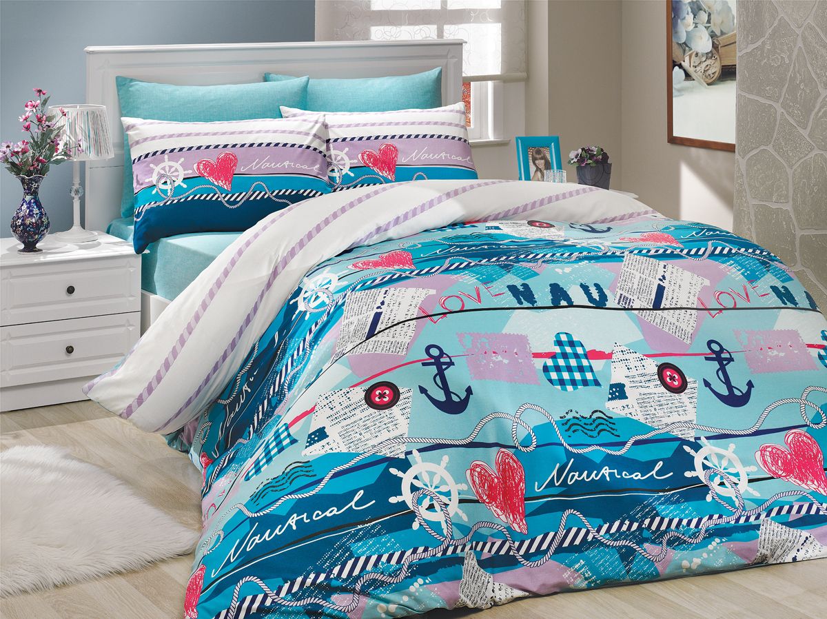 Комплект белья Hobby Home Collection Marine, 2-спальный, наволочки 50х70, 70х70, цвет: бирюзовый1501000913 Комплект белья Hobby Home Collection Marine, 2-спальный, наволочки 50х70, 70х70, цвет: бирюзовый1501000913Комплект постельного белья Hobby Home Collection изготовлен из высококачественного ранфорса (100% натурального хлопка). Ранфорс по своим техническим и тактильным свойствам значительно лучше бязи, практичнее льна и служит более недорогой альтернативой сатину. Ткань подстраивается под температуру воздуха: зимой на таком белье тепло, а летом прохладно. Белье легко стирается, обладает высокой гигроскопичностью и воздухопроницаемостью. Оно является достаточно прочным и стойким к деформациям, поэтому способно выдержать многочисленные циклы стирки. При этом на протяжении всего срока службы белье сохраняет мягкость и легкость. Стильный продукт с оригинальными дизайнами станет отличным выбором для людей, стремящихся всегда быть в центре внимания.