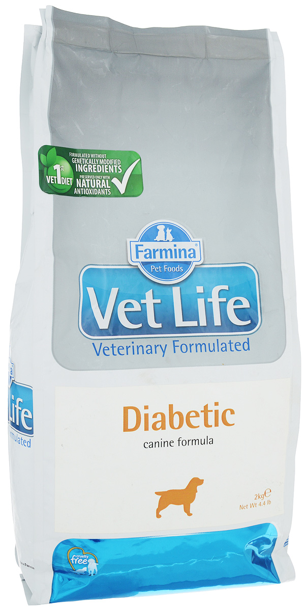 Корм сухой Farmina Vet Life для собак с сахарным диабетом, диетический, 2 кг0120710 Корм сухой Farmina Vet Life для собак с сахарным диабетом, диетический, 2 кг0120710Корм сухой Farmina Vet Life - диетическое питание для собак, которое разработано для контроля уровня глюкозы в крови при сахарном диабете.Высокое содержание диетической (растворимой) клетчатки поддерживает работу ЖКТ, высокое содержание нерастворимой фракции клетчатки обеспечивает чувство сытости и лимитирует прием пищи, а высокое качество сырья обеспечивает хорошую усваиваемость диеты и способствует быстрому восстановлению ослабленных пациентов. Низкая энергетическая плотность в сочетании с высоким уровнем белка и клетчатки делает диету подходящей для снижения веса у молодых пациентов.Рекомендации по кормлению: использовать по назначению ветеринарного врача.Товар сертифицирован.
