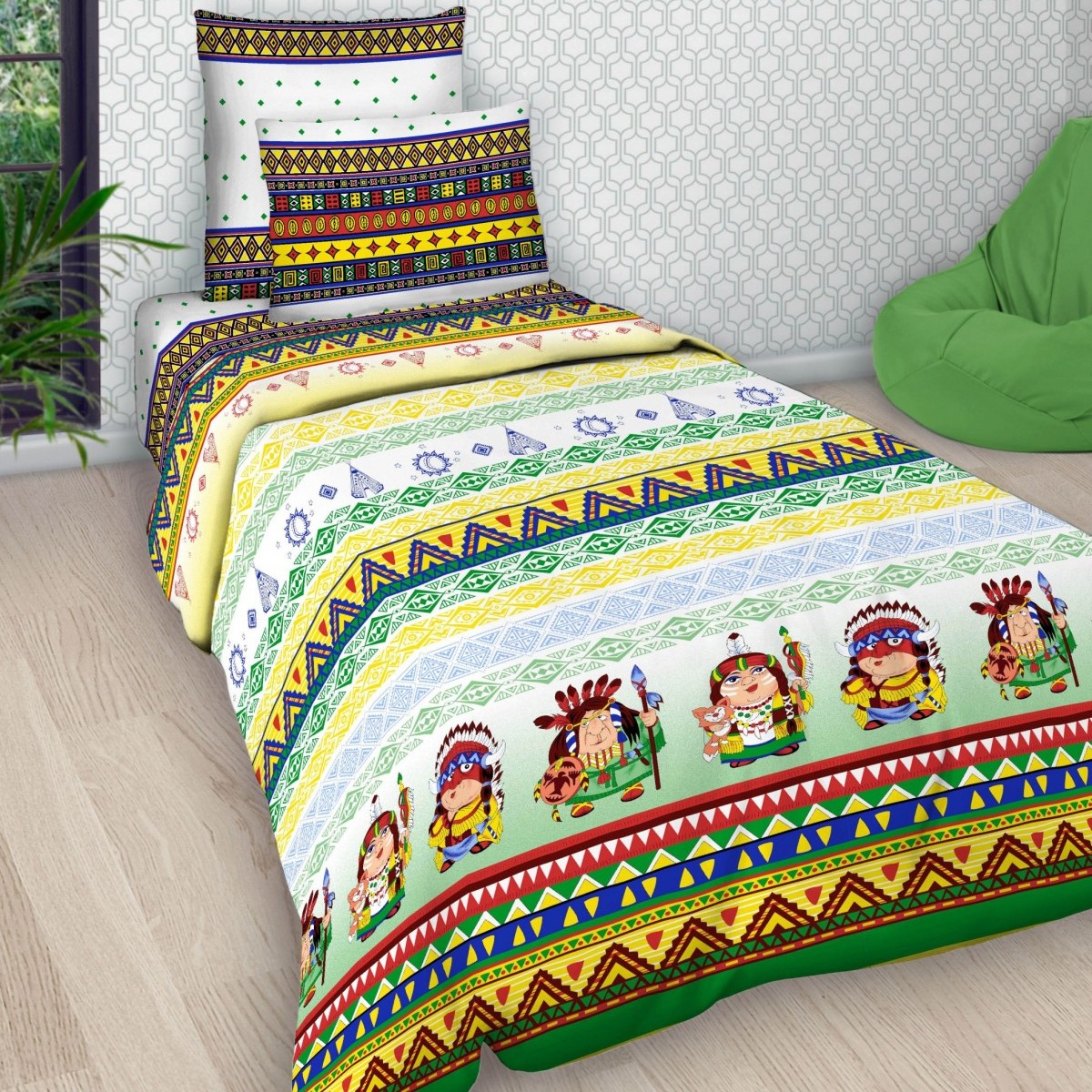 Комплект детского постельного белья Letto Индейцы, 1,5-спальный, наволочка 50х7010503 Комплект детского постельного белья Letto Индейцы, 1,5-спальный, наволочка 50х7010503Яркий комплект постельного белья в хлопковом исполнении и с хорошими устойчивыми красителями - по очень доступной цене! Эта модель произведена из традиционной российский бязи, плотного плетения. Такое белье прослужит долго и выдержит много стирок. Рекомендуется перед первым использованием постирать, но не пересушивать. Применение кондиционера при стирке сделает такое постельное белье мягче и комфортней. Пододеяльник на молнии. Обращаем внимание, что расцветка наволочек может отличаться от представленной на фото.