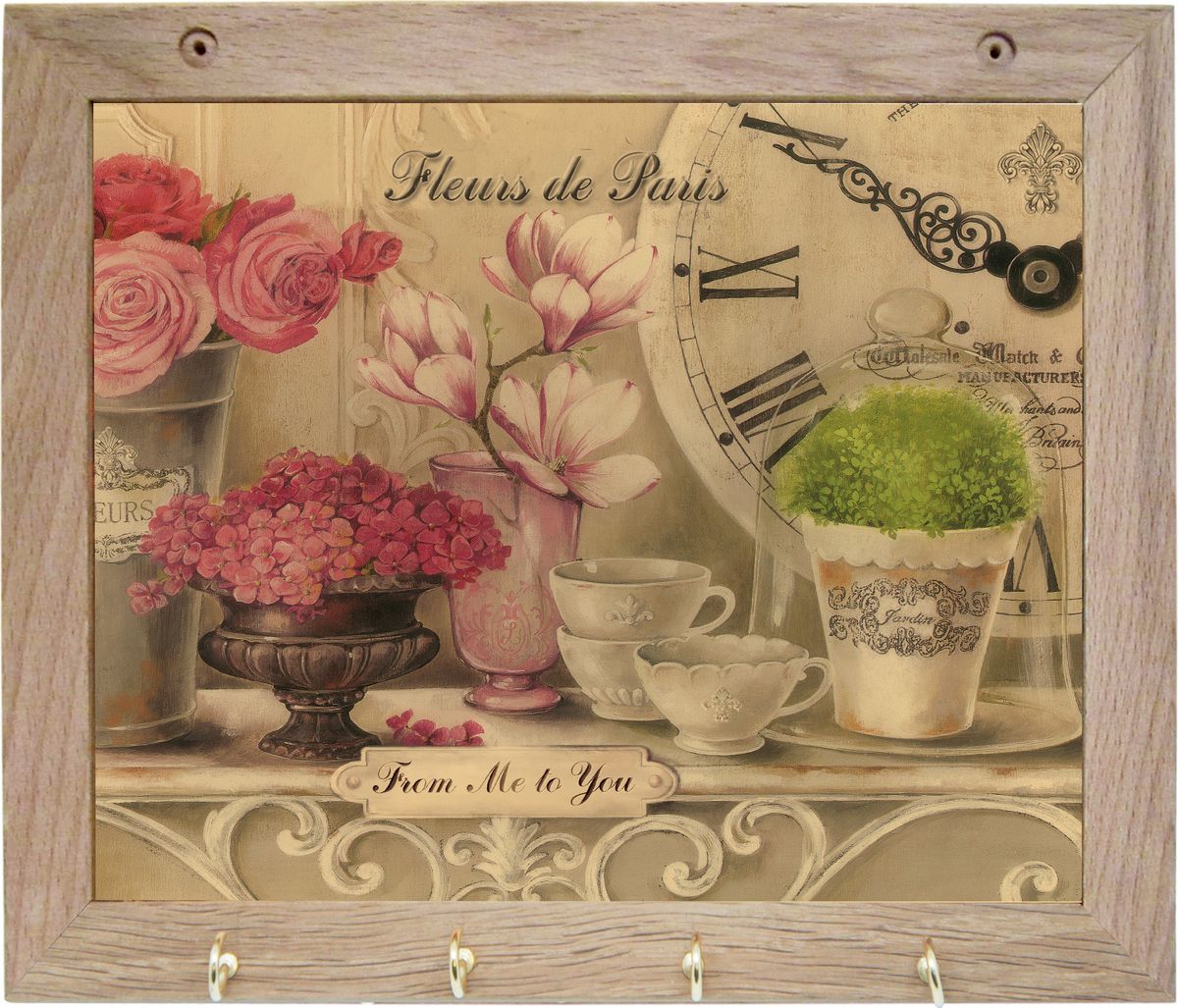 Вешалка GiftnHome Парижские цветы, с 4 крючками, 20 х 25 смTH-Fleurs Вешалка GiftnHome Парижские цветы, с 4 крючками, 20 х 25 смTH-FleursВешалка GiftnHome Парижские цветы в стиле Art-Casual изготовлена из натурального дерева в комбинации с модными цветными принтами на корпусе от Креативной студии AntonioK. Вешалка снабжена 4 металлическими крючками для подвешивания аксессуаров, полотенец, прихваток и другого текстиля. Это изделие больше, чем просто вешалка, оно несет интерьерное решение, задает настроение и стиль на вашей кухне, столовой или дачной веранде. Art-Casual значит буквально повседневное искусство. Это новый стиль предложения обычных домашних аксессуаров в качестве элементов, задающих стиль и шарм окружающего пространства. Уникальное сочетание привычной функциональности и декоративной, интерьерной функции - это актуальная, современная тенденция от прогрессивных производителей товаров для дома.