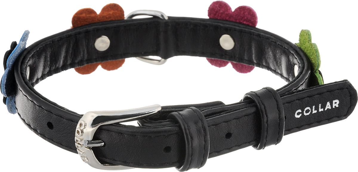 Ошейник для собак CoLLaR Glamour Аппликация, цвет: черный, розовый, оранжевый, ширина 1,5 см, обхват шеи 27-36 см35011 Ошейник для собак CoLLaR Glamour Аппликация, цвет: черный, розовый, оранжевый, ширина 1,5 см, обхват шеи 27-36 см35011Ошейник CoLLaR Glamour Аппликация изготовлен из натуральной кожи, устойчивой к влажности и перепадам температур. Клеевой слой, сверхпрочные нити, крепкие металлические элементы делают ошейник надежным и долговечным. Изделие декорировано аппликациями в виде цветочков. Размер ошейника регулируется при помощи металлической пряжки. Имеется металлическое кольцо для крепления поводка. Ваша собака тоже хочет выглядеть стильно! Такой модный ошейник станет для питомца отличным украшением и выделит его среди остальных животных. Изделие отличается высоким качеством, удобством и универсальностью. Обхват шеи: 27-36 см. Ширина: 1,5 см.
