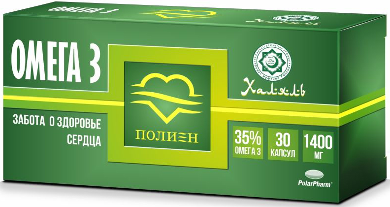 Омега-3 35% Полиен, (Халяль), капсулы 1400 мг, №30one116 Омега-3 35% Полиен, (Халяль), капсулы 1400 мг, №30one116Омега-3 35% Полиен (Халяль) капсулы 1400 мг №30способствуют нормализации работы сердечно-сосудистой системы способствуют снижению уровня артериального давления способствуют снижению риска возникновения сердечно-сосудистых заболеваний Состав: жир океанических рыб, оболочка (желатин, глицерин (пластификатор), вода), смесь токоферолов (антиокислитель).Товар не является лекарственным средством.Могут быть противопоказания и следует предварительно проконсультироваться со специалистом.