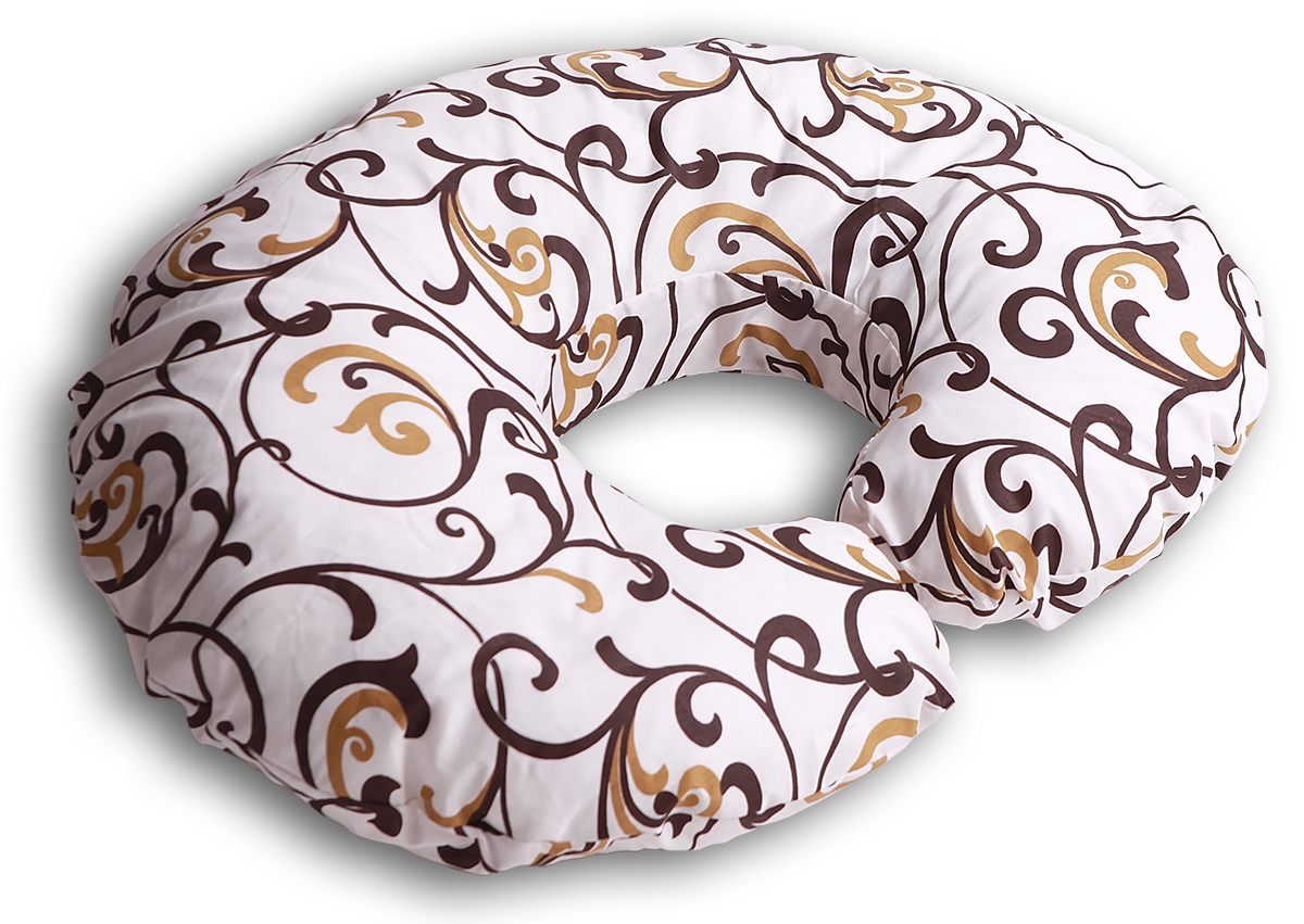 Body Pillow Подушка для беременных и кормящих Рогалик цвет бежевый золотойS03301004 Body Pillow Подушка для беременных и кормящих Рогалик цвет бежевый золотойS03301004Подушка для кормления Body Pillow «Рогалик» - это ни с чем несравнимый комфорт молодой мамы и малыша во время кормления грудью. Подушка одевается вокруг талии мамы, и малыш располагается на подушке. Так, подушка поддерживает все тело малыша, и ему удобно. А у мамы нет напряжения в области рук, шеи и спины.Подушку можно использовать как гнездышко для малыша во время игры, а еще в ней удобно учиться сидеть.Подушкой можно пользоваться и до появления малыша – во время сна подкладывать под животик.Наполнитель подушки – холлофайбер – это мягкий и гибкий классический наполнитель.Этот материал состоит из волокон полиэстера, которые образуют сильную пружинистую структуру материала. Это свойство позволяет быстро восстанавливать свою форму после смятия, а так же принимать различные формы. В комплекте есть съемная наволочка на молнии бежевого цвета с шоколадно-золотистым узором «Вензеля» из плотного поликаттона, которая будет очень эффектно смотреться в любом интерьере.