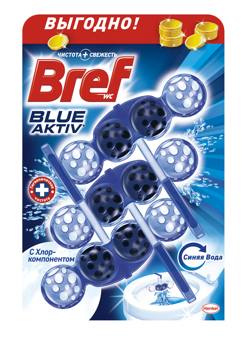 Чистящее средство для унитаза Bref Blue-Aktiv с Хлор-компонентом 3х50г935258 Чистящее средство для унитаза Bref Blue-Aktiv с Хлор-компонентом 3х50г935258Чистящее средство для унитаза Bref Blue-Aktiv с Хлор-компонентом - это подвесной туалетный блок с формулой 4 в 1, который обеспечивает: 1. Гигиеническую чистоту 2. Защиту от известкового налета 3. Свежесть 4. Обильную пену Тройная упаковка Bref Сила-Актив - выгодное предложение! Освободите корзинку от упаковки. Повесьте Bref Сила-Актив под ободок Вашего унитаза. Состав: >30% анионные ПАВ, Товар сертифицирован.