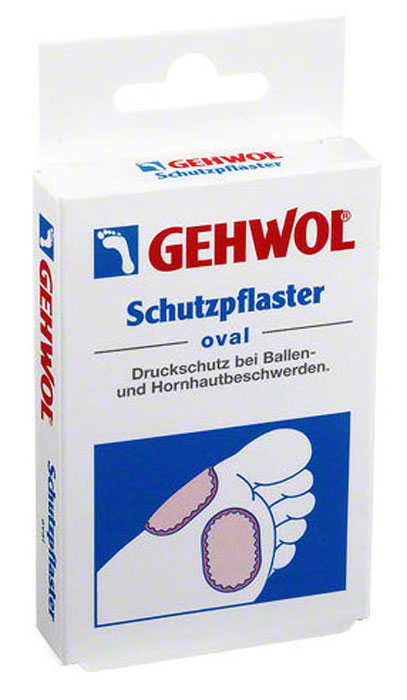 Gehwol Schutzpflaster Oval - Овальный защитный пластырь 4 шт1*26110 Gehwol Schutzpflaster Oval - Овальный защитный пластырь 4 шт1*26110Овальный защитный пластырь Геволь (Gehwol Schutzpflaster Oval) изготовлен из мягкой ткани, благодаря чему очень удобен для защиты от надавливания на подушечки стоп и пальцев, а также натертых участков кожи. Медицинский продукт. Назначение: для ослабления болезненных ощущений сдавленности при мозолях, натертых местах и наличии давления. Количество: 4 шт