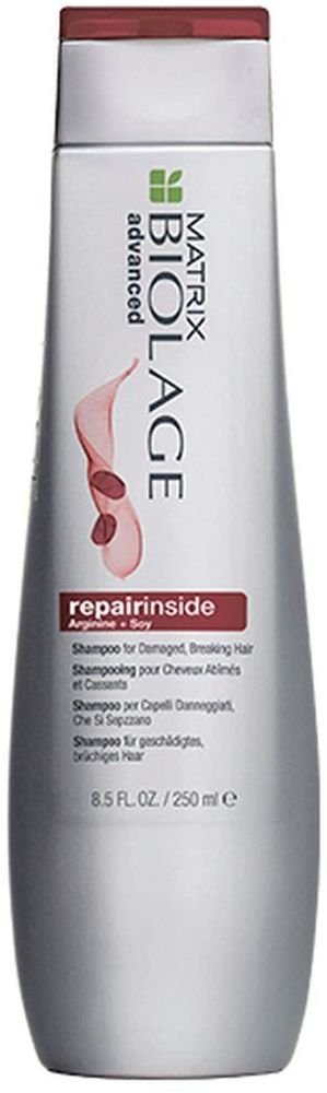 Matrix Biolage Repairinside Шампунь для реконструкции сильно поврежденных и ломких волос, 250 млE1092102 Matrix Biolage Repairinside Шампунь для реконструкции сильно поврежденных и ломких волос, 250 млE1092102Систематическое использование термоинструментов и химическое воздействие приводит к повреждению волос, и как следствие они теряют свою силу, становятся ломкими, секущимися и подверженными негативному воздействию окружающей среды. Гамма БИОЛАЖ РЕПЕРИНСАЙД, обогащенная маслом сои и аргинином, помогает реконструировать поврежденные волосы. Реконструкция волос на 75% после первого использования* Шампунь Repair Inside бережно очищает волосы, возвращая им эластичность и блеск*. *При использовании системы из шампуня, кондиционера и несмываемого ухода.
