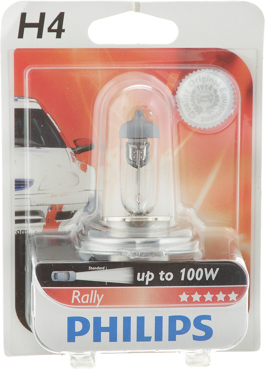 Лампа галогенная автомобильная Philips Rally, цоколь H4, 12V, 100/90W12569RAB1 (бл.) Лампа галогенная автомобильная Philips Rally, цоколь H4, 12V, 100/90W12569RAB1 (бл.)Галогеновая лампа повышенной мощности Philips Rally предназначена исключительно для гонщиков, любителей ралли и автомобильных гонок. Мощный световой поток не допускает использования этих ламп на дорогах общей сети. Потребляемая мощность и температурный режим требуют специальной установки. Напряжение: 12V. Цоколь: H4.