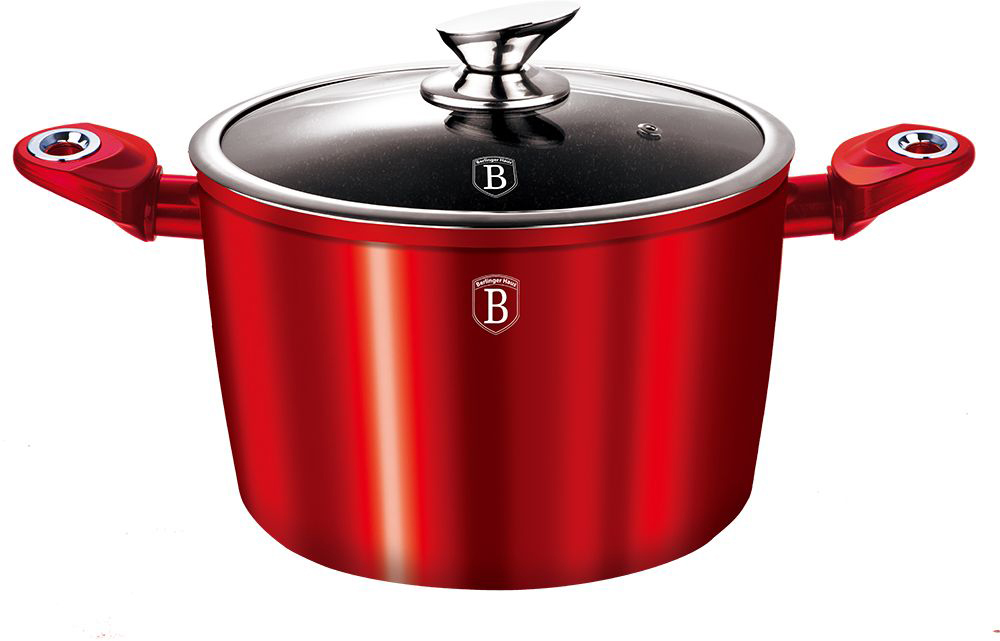 Кастрюля Berlinger Haus Metallic Line, цвет: красный, с крышкой, 3,5 л, 20 см. 1268-ВН1268-ВН Кастрюля Berlinger Haus Metallic Line, цвет: красный, с крышкой, 3,5 л, 20 см. 1268-ВН1268-ВНКастрюля со стеклянной крышкой диаметр 20 см, кованый алюминий, толщина стенок 0,5 см, объём 3,5л, 3 слоя мраморного покрытия эргономичная ручка soft touch, индукционное дно, цвет: красный, упаковка: коробка