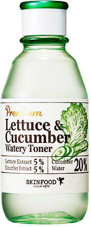 Skinfood Premium Lettecure Cucumber Увлажняющий тонер с экстрактом огурца и салата латука, 180 млУТ-00000301 Skinfood Premium Lettecure Cucumber Увлажняющий тонер с экстрактом огурца и салата латука, 180 млУТ-00000301Комплекс экстрактов огурца и листьев салата латука оказывает глубокоувлажняющее действие, стимулирует сужение пор, препятствует появлению воспалений, оказывает осветляющее действие на пигментные пятна и следы пост-акне, повышает уровень эластичности и упругости, защищает от влияния окружающей среды.