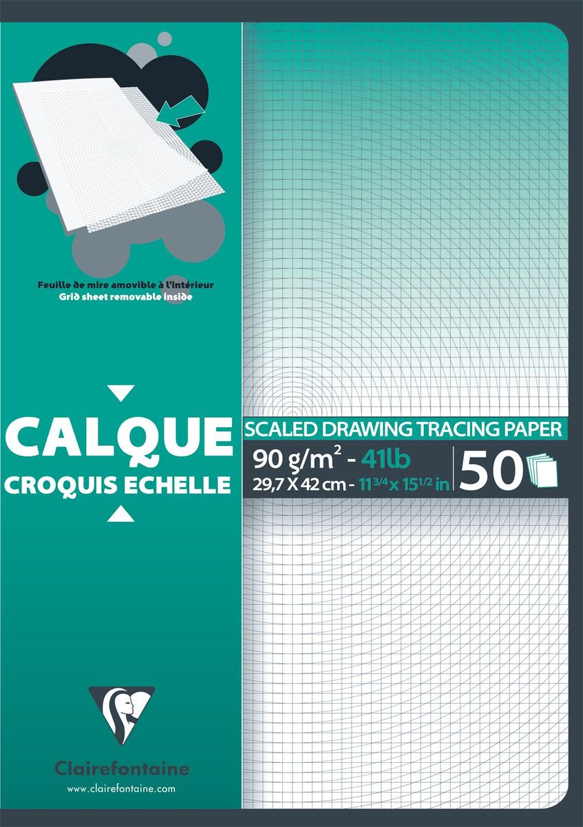 Калька Clairefontaine Calque, с сетка-листом, формат A3, 50 листов97132С Калька Clairefontaine Calque, с сетка-листом, формат A3, 50 листов97132СНабор кальки CALQUE (Склейка) С сетка-листом (А3, 92г, 50л) 97132С