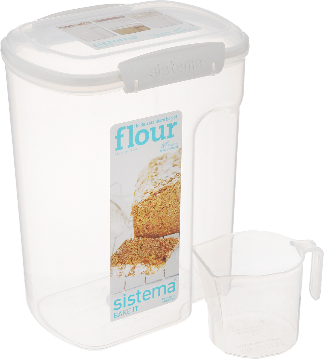 Контейнер для сыпучих продуктов Sistema BAKE-IT, с мерным стаканом, 3,25 л1250 Контейнер для сыпучих продуктов Sistema BAKE-IT, с мерным стаканом, 3,25 л1250Контейнер Sistema BAKE-IT, выполненный из прочного пластика, предназначен для хранения сыпучих продуктов. Крышка с силиконовой прокладкой герметично закрывается что помогает дольше сохранить полезные свойства продуктов. Также контейнер оснащен фиксирующимися зажимами – клипсами, которые при необходимости можно заменить. В комплект прилагается мерный стакан. Можно мыть в посудомоечной машине. Высота контейнера (с учетом крышки): 23 см. Размеры контейнера (по верхнему краю): 17,5 х 12,5 см. Объем мерного стакана: 250 мл. Высота мерного стакана: 7 см. Размеры мерного стакана (по верхнему краю): 7 х 8 см.