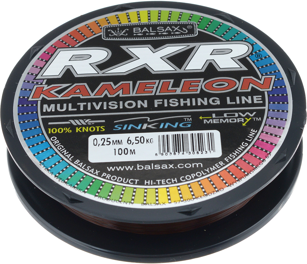 Леска Balsax RXR Kameleon, 100 м, 0,25 мм, 6,5 кгФуфайка Verticale FELX Леска Balsax RXR Kameleon, 100 м, 0,25 мм, 6,5 кгФуфайка Verticale FELXЛеска последнего поколения Balsax RXR Kameleon выполнена из 100% нейлона и не боится истирания. Благодаря особым условиям производства, она способна изменять цвет, приспосабливаясь к внешним условиям. Тесты показали, что такая леска отличается высокой прочностью при растяжении и прочностью в местах вязки узлов. Она не меняет форму и не скручивается. Леска Balsax RXR Kameleon позволяет надежнее засечь рыбу и дает возможность чувствовать каждое движение приманки.