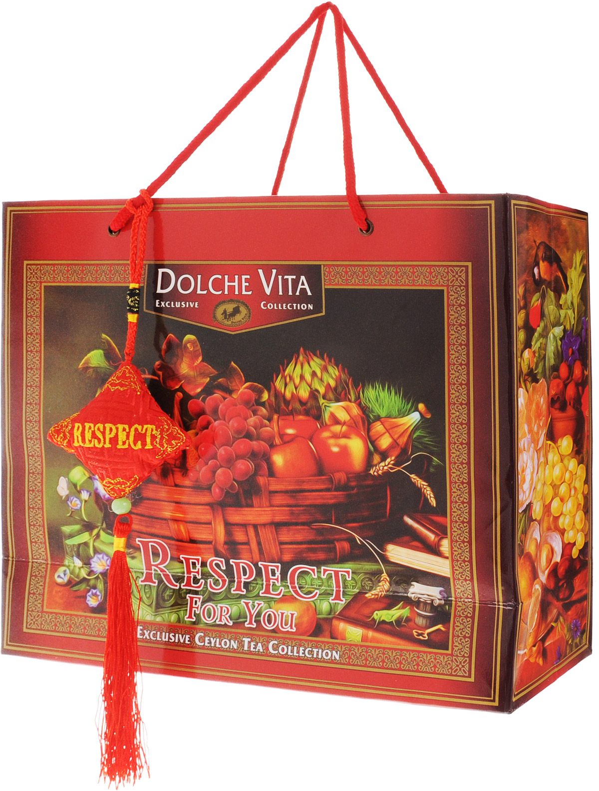 Dolche Vita Respect подарочный набор черного листового чая, 200 г0120710 Dolche Vita Respect подарочный набор черного листового чая, 200 г0120710Подарочный набор черного листового чая Dolche Vita Respect включает в себя плантационный цейлонский черный крупнолистовой чай и ароматизированный цейлонский черный крупнолистовой чай, упакованные в подарочную коробку и пакет.