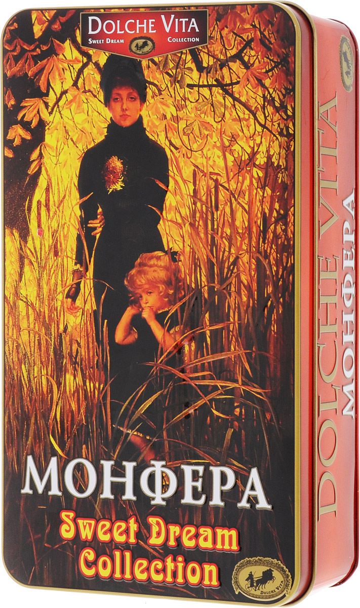 Dolche Vita Монфера подарочный набор черного листового чая, 175 г0120710 Dolche Vita Монфера подарочный набор черного листового чая, 175 г0120710Подарочный набор черного чая Dolche Vita Монфера включает в себя цейлонский черный крупнолистовой чай (75 грамм), индийский и цейлонский черный крупнолистовой чай с добавлением цветочных лепестков, ягодных листочков, ягод, а также ароматизирован натуральным маслом (100 грамм).Уважаемые клиенты! Обращаем ваше внимание, что полный перечень состава продукта представлен на дополнительном изображении.