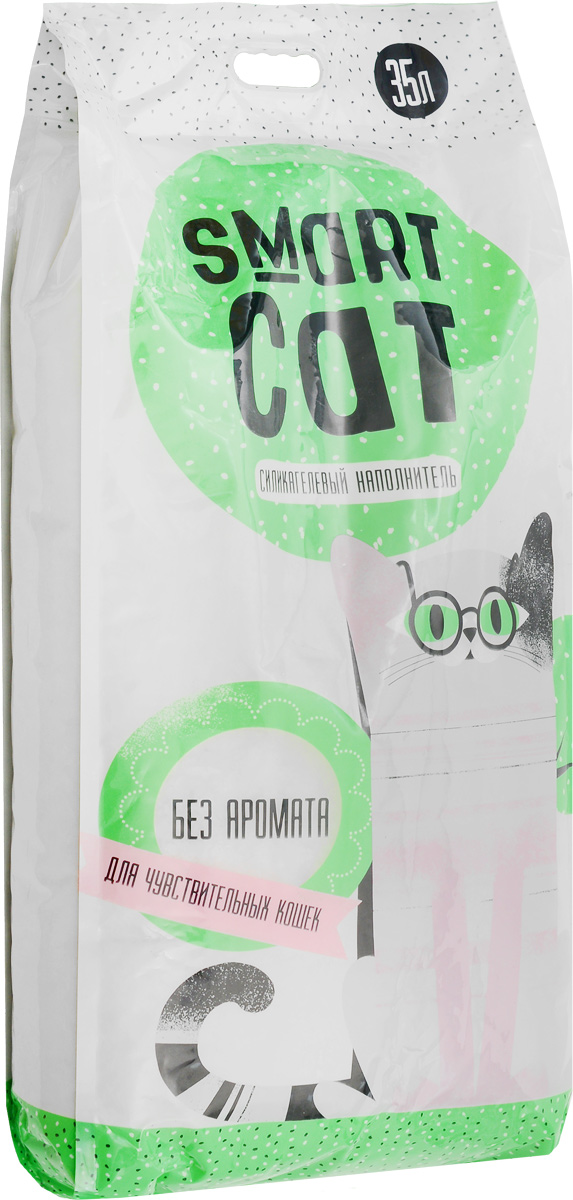 Наполнитель для кошачьих туалетов Smart Cat, силикагелевый, для чувствительных кошек, без аромата, 35 л24574 Наполнитель для кошачьих туалетов Smart Cat, силикагелевый, для чувствительных кошек, без аромата, 35 л24574Силикагелевый наполнитель Smart Cat представляет собой мелкие белоснежные гранулы, изготовленные из сухого геля поликремниевой кислоты. Такой состав обладает прекрасной способностью впитывать жидкость, а также мгновенно поглощать и удерживать туалетные запахи. Наполнитель Smart Cat не вызывает у питомцев аллергических реакций, не поднимает пыль при использовании и не прилипает к нежным кошачьим лапкам и длинной шерсти, а значит, не разносится по окружающей туалет территории. Использованный наполнитель из силикагеля удаляется из кошачьего лотка специальным совочком и утилизируется в мусорное ведро (его нельзя выбрасывать в унитаз). Специальная формула без запаха разработана специально для кошек с особо чувствительным обонянием. Наполнитель Smart Cat заботится о чистоте вашего дома и комфорте питомца! Товар сертифицирован.