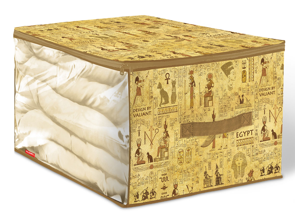 Кофр для хранения Valiant Egypt, 60 х 50 х 35 смEG-CB-M Кофр для хранения Valiant Egypt, 60 х 50 х 35 смEG-CB-MВместительный кофр Valiant Egypt изготовлен из высококачественного прочного нетканого материала и предназначен для долговременного хранения вещей. Кофр закрывается крышкой на застежку-молнию. Одна из боковых сторон выполнена из прозрачного ПВХ, что позволяет видеть содержимое. Для удобства в обращении имеется ручка. Кофр защитит ваши вещи от повреждений, пыли, влаги и загрязнений во время хранения и транспортировки. Он пропускает воздух и отталкивает воду. Изделие гармонично смотрится в любом интерьере, привнося в него изысканность и дизайнерскую изюминку. Кофр - это новый взгляд на систему хранения - теперь хранить вещи не только удобно, но и красиво. Размер кофра: 60 х 50 х 35 см.