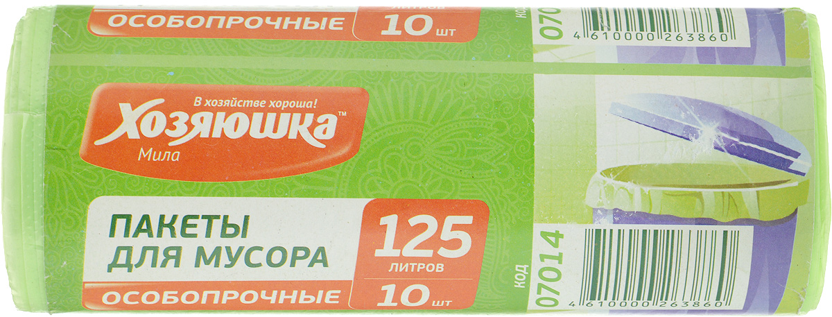 Пакеты для мусора Хозяюшка Мила, особо прочные, 125 л, 10 штS03301004 Пакеты для мусора Хозяюшка Мила, особо прочные, 125 л, 10 штS03301004Особо прочные пакеты для мусора Хозяюшка Мила позволяют складировать более тяжелый мусор, предотвращая разрыв пакета. Широко применяются в быту, на производстве, при проведении монтажных и ремонтных работ. Специальная перфорация позволяет легко отделить пакет от рулона.