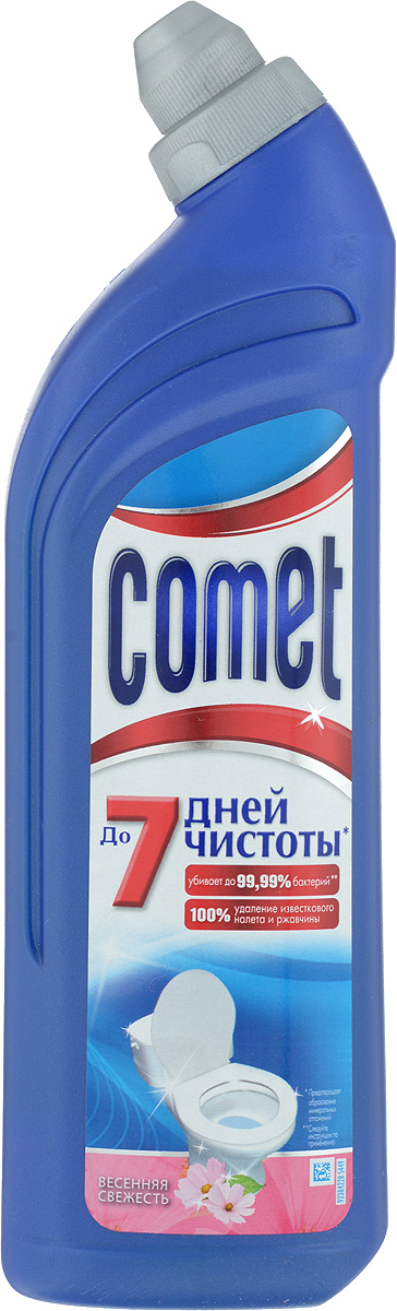 Средство чистящее для туалета Comet, весенняя свежесть, 750 млCG-80227819 Средство чистящее для туалета Comet, весенняя свежесть, 750 млCG-80227819Чистящее средство для туалета Comet сохраняет и продлевает чистоту до 7 дней, благодаря защитному слою. Средство отлично чистит и удаляет известковый налет и ржавчину, а также дезинфицирует поверхность. Придает свежий аромат. Товар сертифицирован.