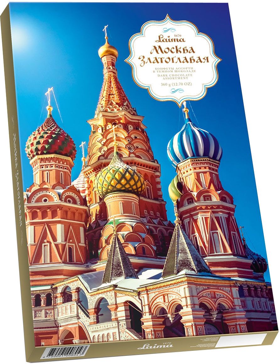 Laima Москва Златоглавая Ассорти конфет в темном шоколаде, 360 гP140106333 Laima Москва Златоглавая Ассорти конфет в темном шоколаде, 360 гP140106333Ассорти конфет в темном шоколаде: 4 разные формы с 3 начинками - молочный крем, крем-какао, крем-ирис-тоффи.