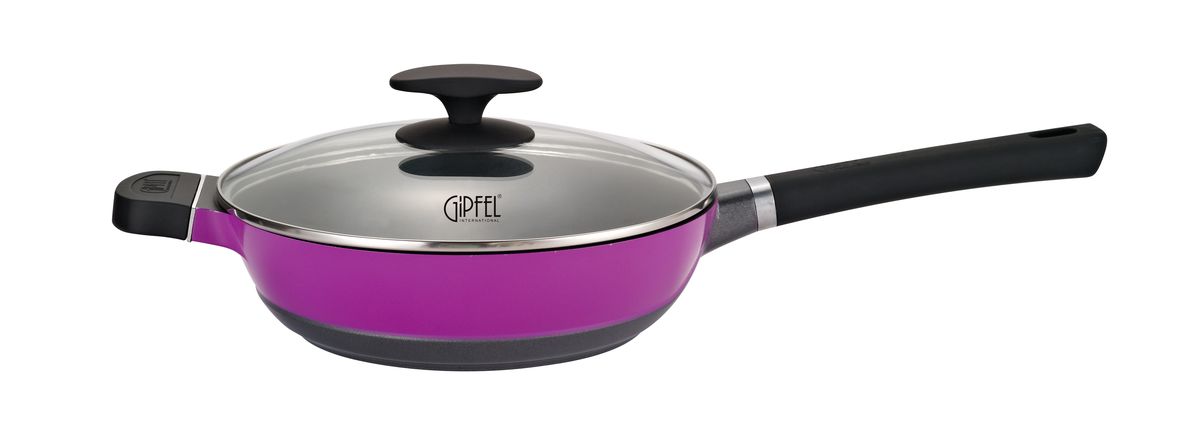 Сковорода Gipfel Violeta, с крышкой, с антипригарным покрытием, 2,35 л0406 Сковорода Gipfel Violeta, с крышкой, с антипригарным покрытием, 2,35 л0406Посуда Gipfel изготовлена только из качественных, экологически чистых материалов. Также уделяется особое внимание дизайну продукции, способному удовлетворять вкусы даже самых взыскательных покупателей. Сталь 8/10, из которой изготавливается посуда и аксессуары Gipfel, является уникальной. Она отличается высокими эксплуатационными характеристиками и крайне устойчива к физическим воздействиям. Сложно найти более подходящий для создания качественной кухонной посуды материал. Отличительной чертой металлической посуды, выполненной из подобной стали, является характерный сероватый оттенок поверхности и особый блеск. Преимущественной особенностью технологии является многослойное дно посуды, которое распределяет тепло по всей поверхности и позволяет сократить время приготовления пищи. Следует также отметить, что в посуде Gipfel можно готовить без воды и соли. Это позволяет приготовить более здоровую пищу.