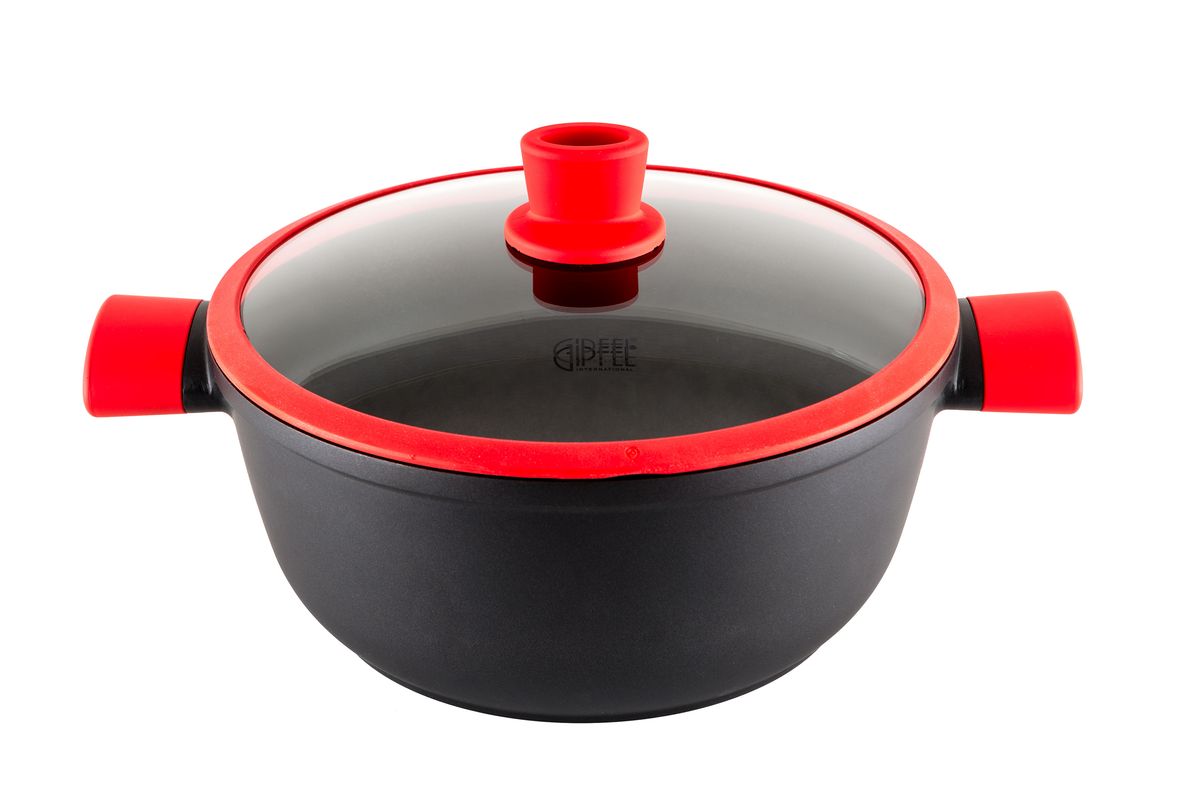 Кастрюля Gipfel Velour, с крышкой, с антипригарным покрытием, 5,9 л0564 Кастрюля Gipfel Velour, с крышкой, с антипригарным покрытием, 5,9 л0564Посуда Gipfel изготовлена только из качественных, экологически чистых материалов. Также уделяется особое внимание дизайну продукции, способному удовлетворять вкусы даже самых взыскательных покупателей. Сталь 8/10, из которой изготавливается посуда и аксессуары Gipfel, является уникальной. Она отличается высокими эксплуатационными характеристиками и крайне устойчива к физическим воздействиям. Сложно найти более подходящий для создания качественной кухонной посуды материал. Отличительной чертой металлической посуды, выполненной из подобной стали, является характерный сероватый оттенок поверхности и особый блеск. Преимущественной особенностью технологии является многослойное дно посуды, которое распределяет тепло по всей поверхности и позволяет сократить время приготовления пищи. Следует также отметить, что в посуде Gipfel можно готовить без воды и соли. Это позволяет приготовить более здоровую пищу.