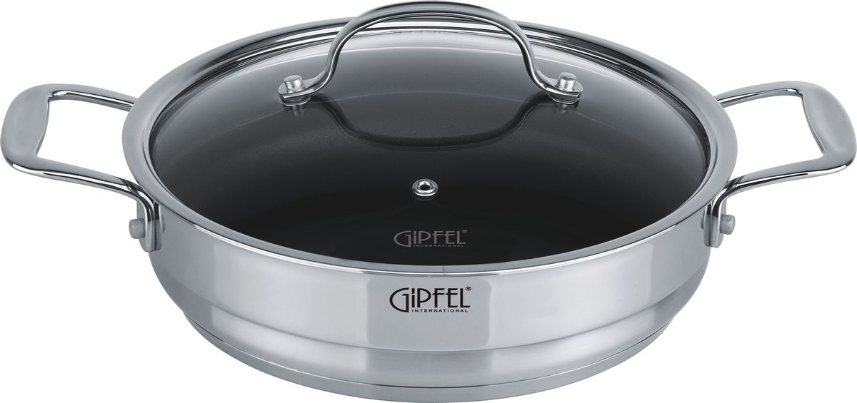 Сотейник Gipfel Gala, с крышкой, с антипригарным покрытием, диаметр 24 см1278 Сотейник Gipfel Gala, с крышкой, с антипригарным покрытием, диаметр 24 см1278Посуда Gipfel изготовлена только из качественных, экологически чистых материалов. Также уделяется особое внимание дизайну продукции, способному удовлетворять вкусы даже самых взыскательных покупателей. Сталь 8/10, из которой изготавливается посуда и аксессуары Gipfel, является уникальной. Она отличается высокими эксплуатационными характеристиками и крайне устойчива к физическим воздействиям. Сложно найти более подходящий для создания качественной кухонной посуды материал. Отличительной чертой металлической посуды, выполненной из подобной стали, является характерный сероватый оттенок поверхности и особый блеск. Преимущественной особенностью технологии является многослойное дно посуды, которое распределяет тепло по всей поверхности и позволяет сократить время приготовления пищи. Следует также отметить, что в посуде Gipfel можно готовить без воды и соли. Это позволяет приготовить более здоровую пищу.