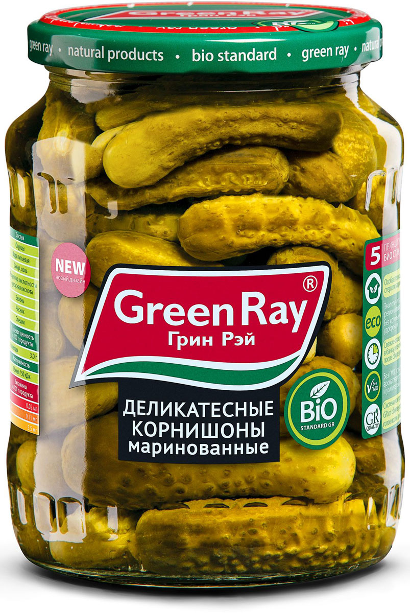 Green Ray огурцы маринованные, 720 мл0120710 Green Ray огурцы маринованные, 720 мл0120710Маринованные огурцы Green Ray, размером 6-9 см, приготовлены из свежих огурчиков, выращенных в Краснодарском крае. Превосходный вкус и неповторимую пикантность придает продукту оригинальный букет приправ и специй.