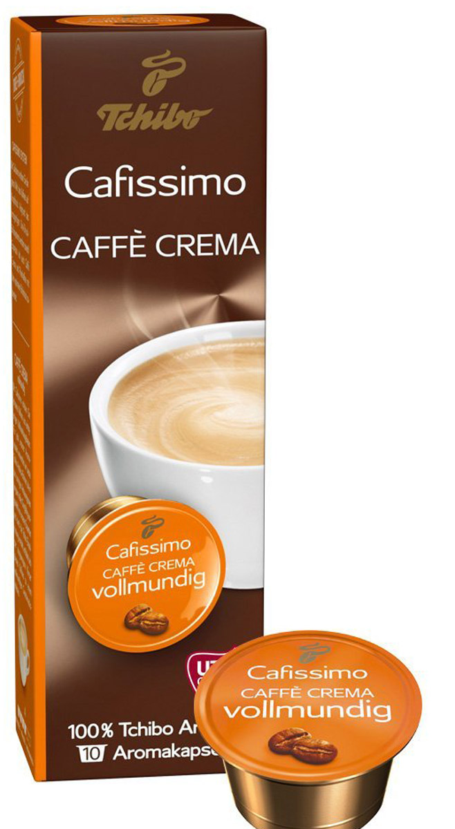 Cafissimo Caffe Crema Vollmunding кофе в капсулах, 10 шт0120710 Cafissimo Caffe Crema Vollmunding кофе в капсулах, 10 шт0120710Cafissimo познакомит вас с изысканным кофе, собранным на превосходных кофейных плантациях. Каждая кофейная капсула Tchibo содержит гармоничную композицию из лучших зерен Arabica, которые медленно вызревали на солнечных полях. Тщательно отобранные для вас профессионалами и прошедшие индивидуальную обжарку зерна Tchibo идеально раскрывают гармоничность вкуса, делая кофе истинным наслаждением для его ценителей.Уважаемые клиенты! Обращаем ваше внимание на то, что упаковка может иметь несколько видов дизайна. Поставка осуществляется в зависимости от наличия на складе.