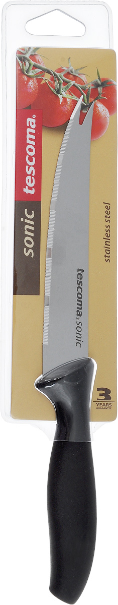 Нож для овощей Tescoma Sonic, длина лезвия 12 см862014 Нож для овощей Tescoma Sonic, длина лезвия 12 см862014Нож Tescoma Sonic предназначен специально для бережного нарезания овощей или фруктов. Лезвие выполнено из высококачественной нержавеющей стали, а ручка из прочного пластика с противоскользящим покрытием. Изделие легко чиститься. Можно мыть в посудомоечной машине. Общая длина ножа: 23 см. Длина лезвия: 12 см.