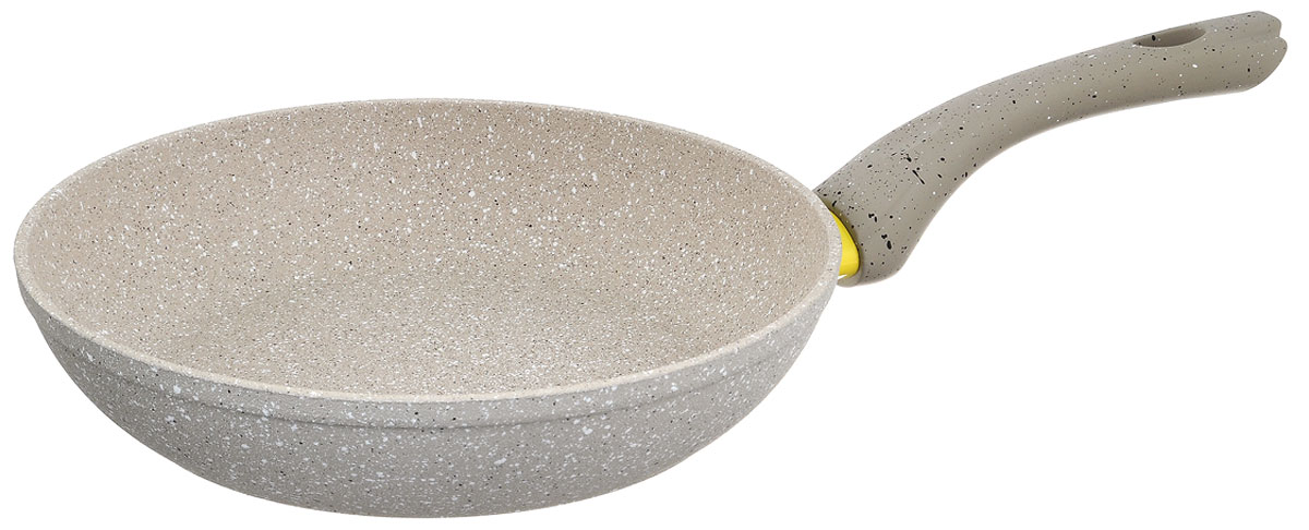 Сковорода Fissman White Stone, с антипригарным покрытием. Диаметр 24 смAL-4982.24 Сковорода Fissman White Stone, с антипригарным покрытием. Диаметр 24 смAL-4982.24Сковорода Fissman White Stone изготовлена из алюминия с трехслойным антипригарным покрытием Platinum. Такое покрытие стойкое к появлению царапин и истиранию. Толстое, идеально гладкое дно обеспечивает равномерное распределение тепла. Сковорода оснащена удобной бакелитовой ручкой, которая не нагревается в процессе приготовления пищи. Сковорода Fissman White Stone создана, чтобы удовлетворить потребности самых взыскательных кулинаров и профессиональных шеф-поваров. Это результат сочетания уникального производственного процесса, современного дизайна, непревзойденного качества и использования передовых сертифицированных материалов. Подходит для использования на всех типах плит, даже на индукционных. Можно мыть в посудомоечной машине. Подарок к контейнеру идет мягкая подставка под горячее. Высота стенки: 5,1 см. Длина ручки: 18 см.