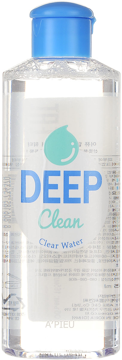 APieu Deep Clean Вода для глубокого очищения, 165 млУТ-00000210 APieu Deep Clean Вода для глубокого очищения, 165 млУТ-00000210Вода для глубокого очищения подходит для снятия макияжа, в том числе водостойкой косметики, бб-кремов, удаления загрязнений. Способствует глубокому очищению кожи, сужает поры, контролирует водно-жировой баланс, оказывает регенерирующее действие, активизирует кровообращение, создает защитный барьер, препятствуя загрязнению кожи и развитию воспалительных процессов.