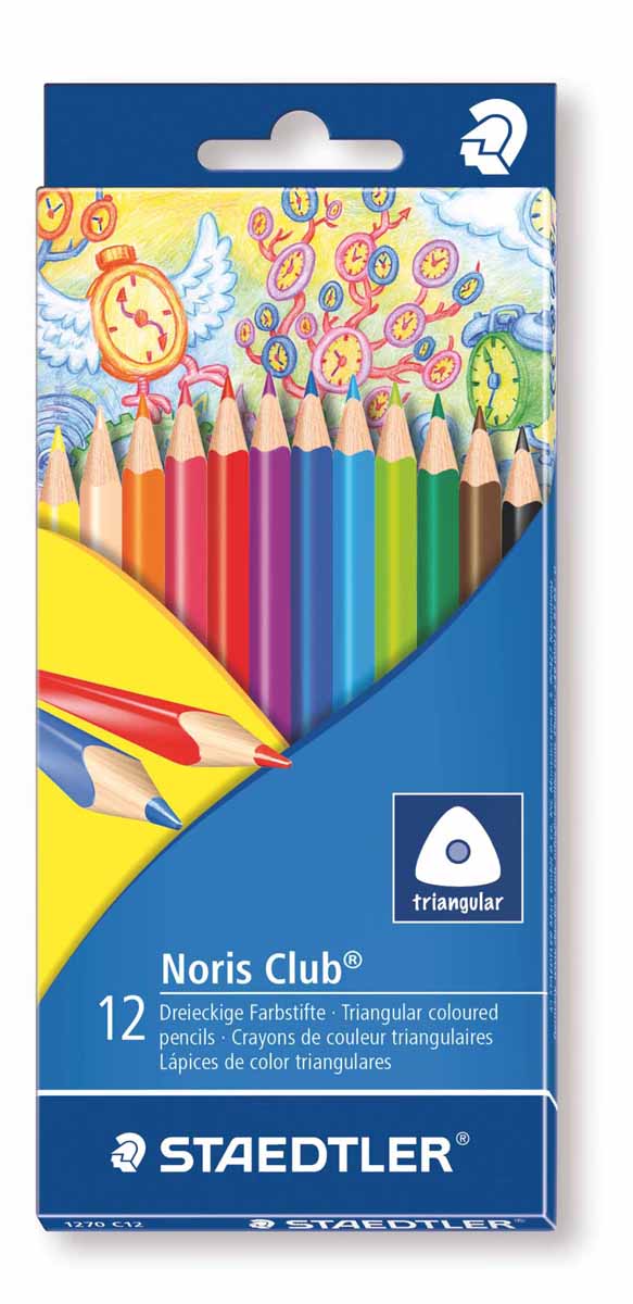 Staedtler Набор цветных карандашей Noris Club 12 цветов 1270C121270C12 Staedtler Набор цветных карандашей Noris Club 12 цветов 1270C121270C12Цветные карандаши Staedtler Noris Club обладают классической трехгранной формой. Разработанные специально для детей, они имеют мягкий грифель и насыщенные цвета, а белое защитное покрытие грифеля (А·B·S) делает его более устойчивым к повреждению. С цветными карандашами Noris Club ваши дети будут создавать яркие и запоминающиеся рисунки.