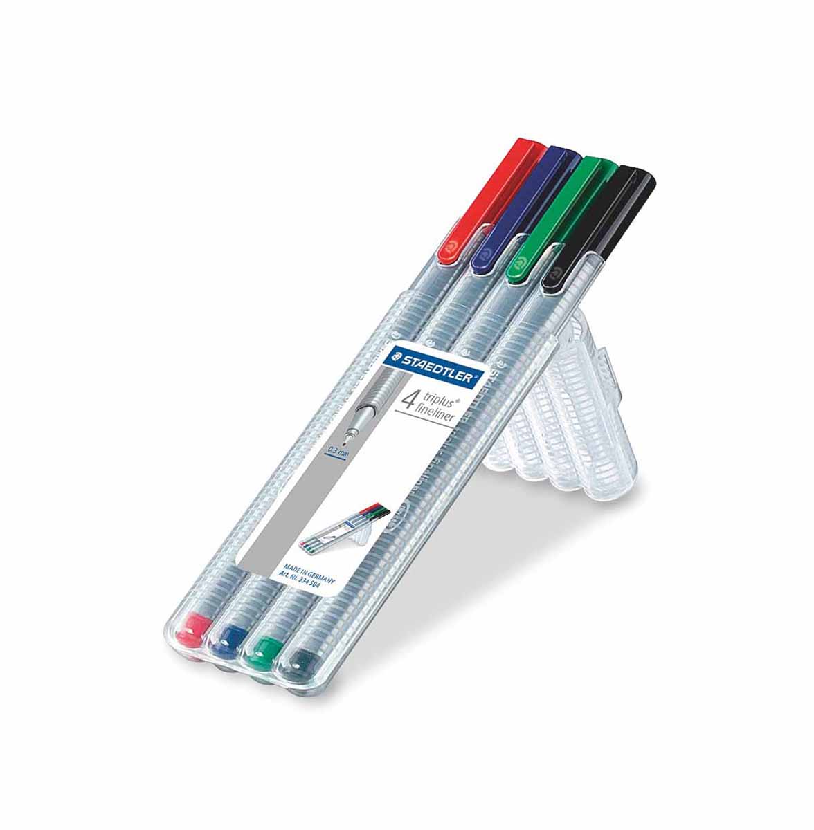 Staedtler Набор капиллярных ручек Triplus 4 цвета334SB4 Staedtler Набор капиллярных ручек Triplus 4 цвета334SB4Набор капиллярных ручек Staedtler Triplus идеально подходит для особо легкого и мягкого письма, рисования и черчения. Высокое качество износостойкого пишущего наконечника и большой запас чернил значительно увеличивают срок службы ручки. В набор входят 4 разноцветные капиллярные ручки.